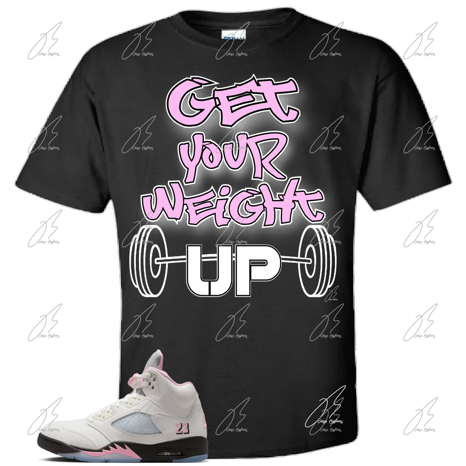 Jordan 5 Medium Soft Pink Matching T-Shirt, Get Your Weight Up Sneaker Graphic Tee