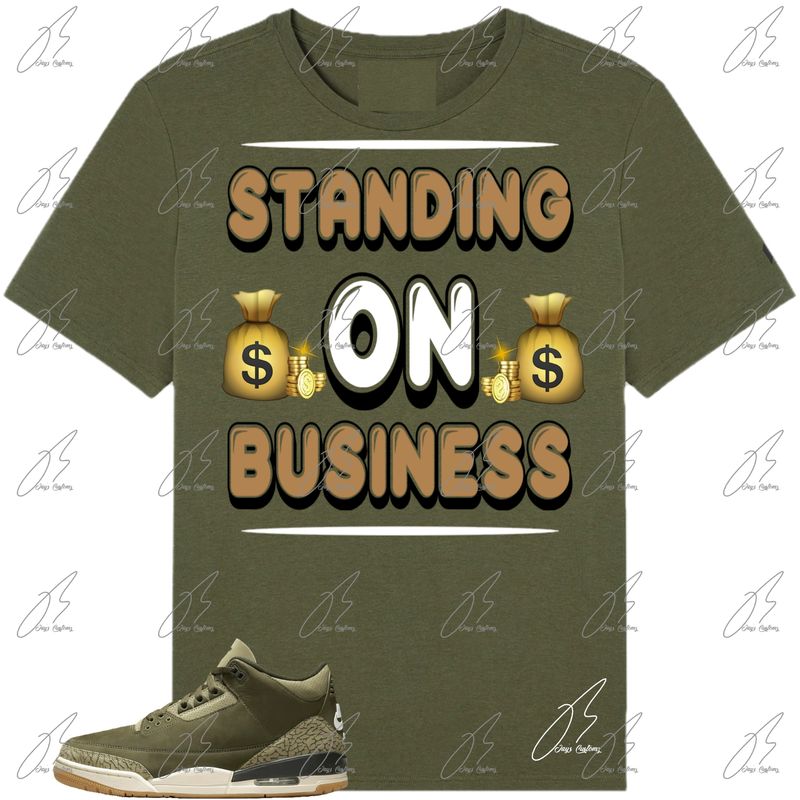 Jordan 3 Family Affair Olive Matching T-Shirt, On Business Sneaker Graphic Tee
