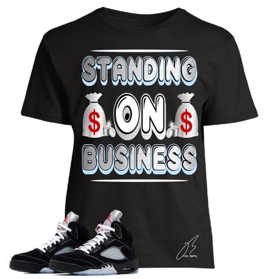 Jordan 5 Black Metallic Reimagined Matching T-Shirt, Stand On Business Sneaker Graphic Tee