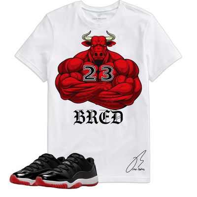 Jordan 11 Bred Red Matching T-Shirt, Bred Bull Sneaker Graphic Tee