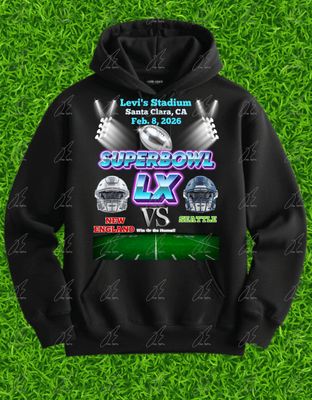 Superbowl 60 Custom Made Hoodie, Football Party Graphic Pullover