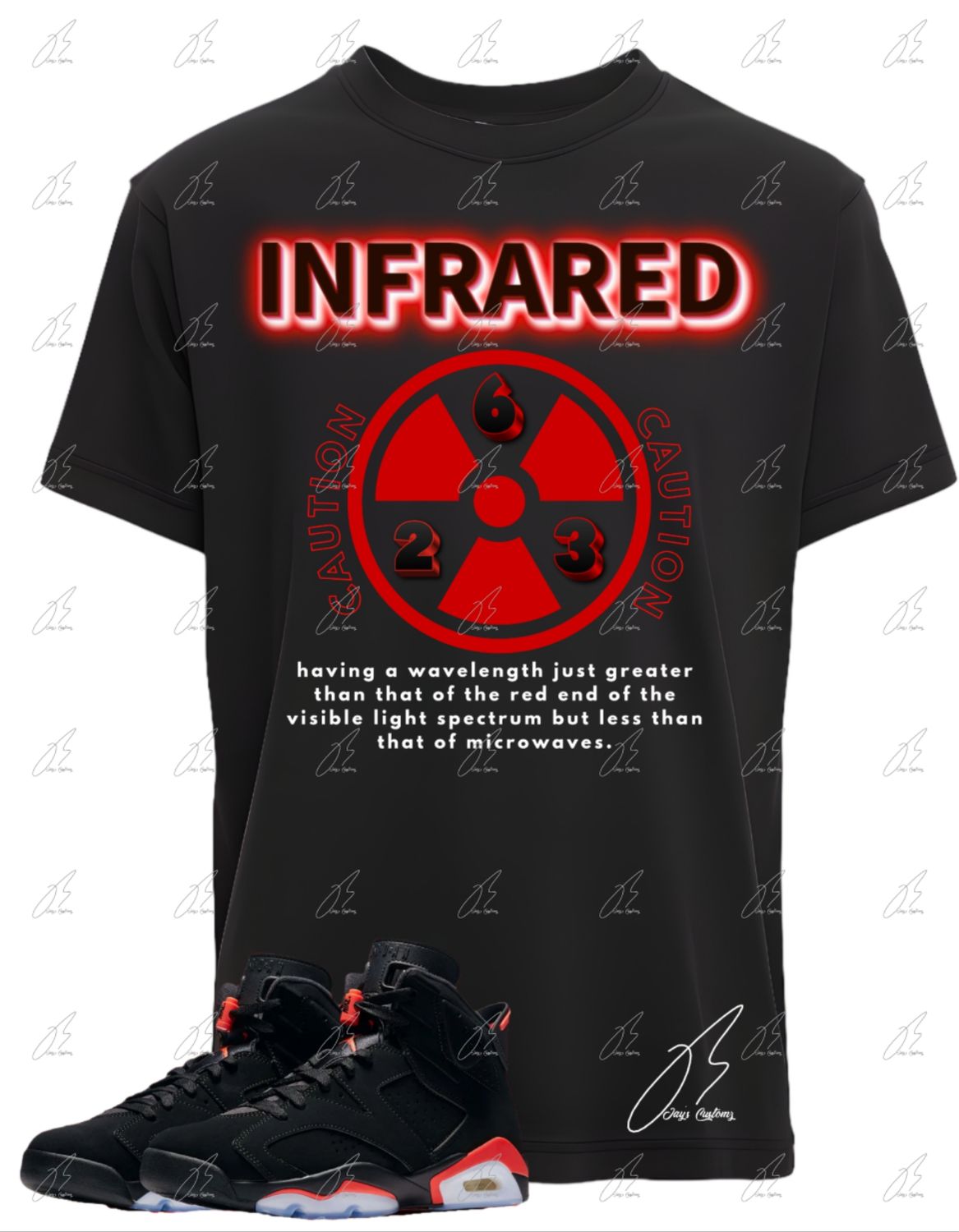 Jordan 6 Infrared Matching T-Shirt, Caution Sneaker Graphic Tee