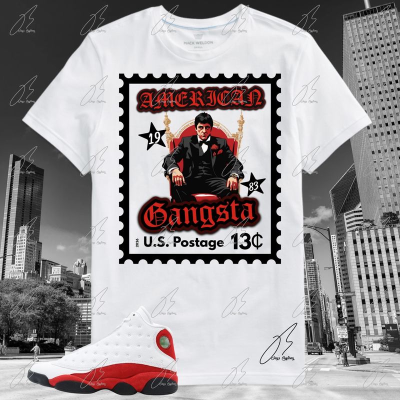Jordan 13 Chicago/True Red Matching T-Shirt, Gangsta Sneaker Graphic Tee