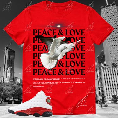 Jordan 13 Chicago/True Red Matching T-Shirt, Peace Sneaker Graphic Tee