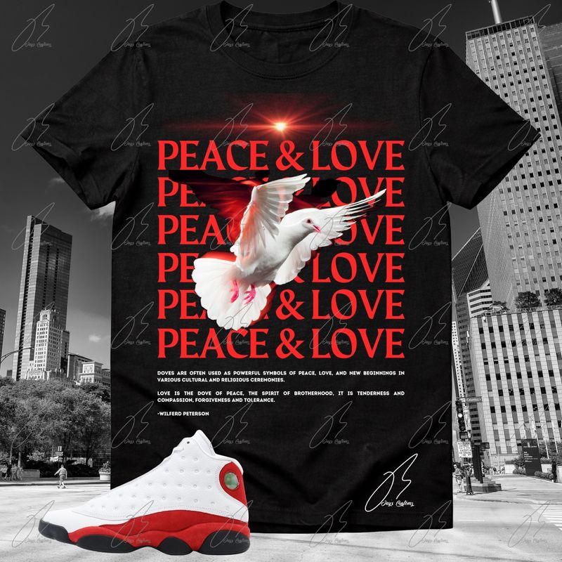 Jordan 13 Chicago/True Red Matching T-Shirt, Peace Sneaker Graphic Tee