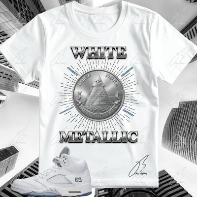Jordan 5 White Metallic Matching T-Shirt, 23 Sneaker Graphic Tee