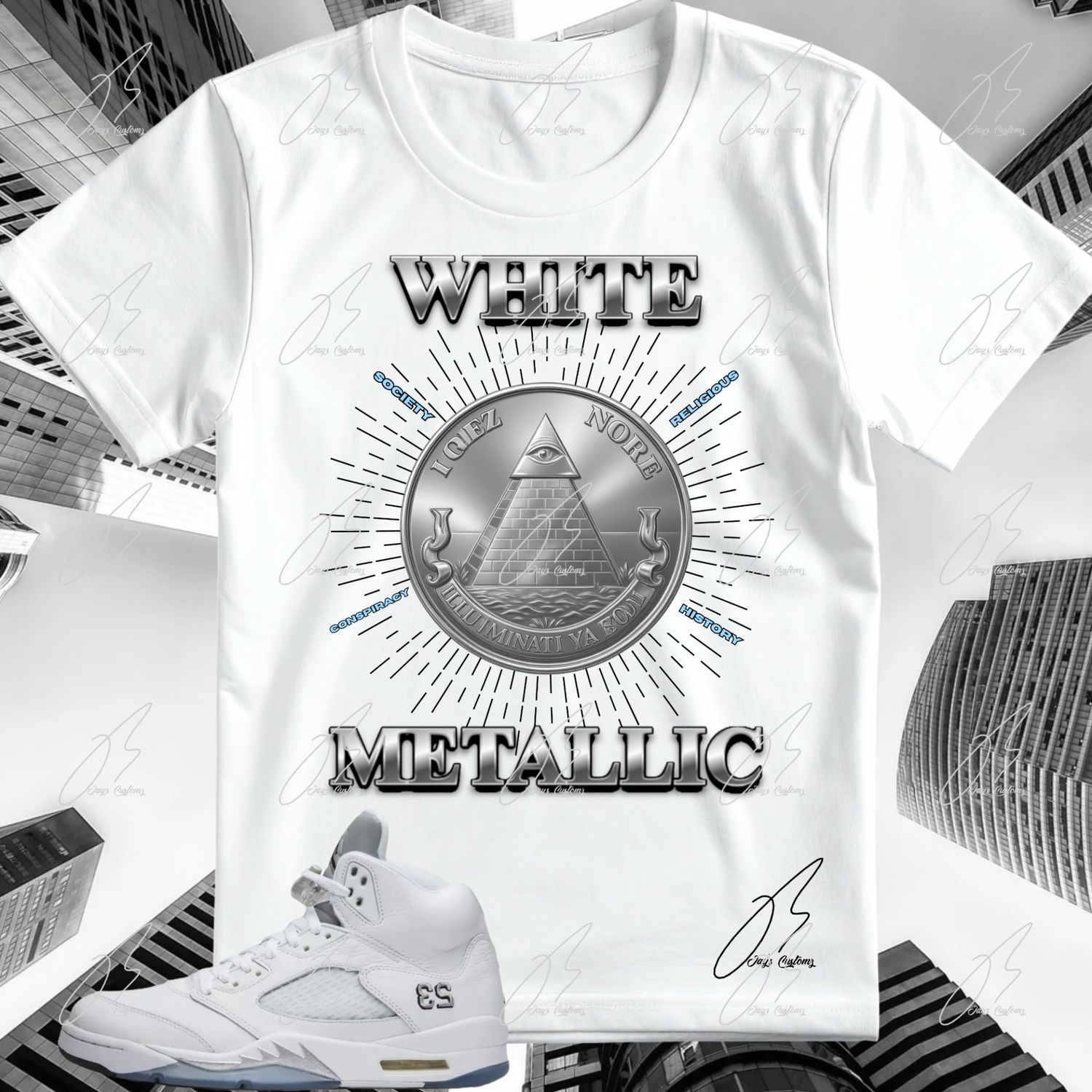 Jordan 5 White Metallic Matching T-Shirt, 23 Sneaker Graphic Tee