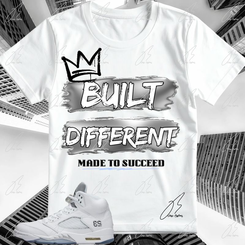 Jordan 5 White Metallic Matching T-Shirt, Built Different Sneaker Graphic Tee