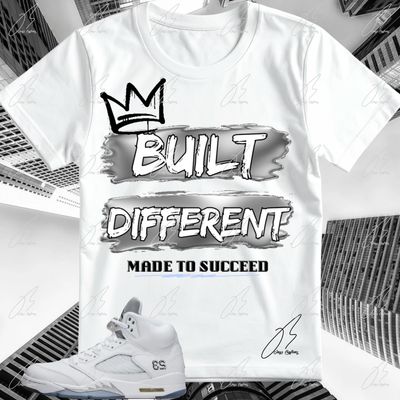Jordan 5 White Metallic Matching T-Shirt, Built Different Sneaker Graphic Tee