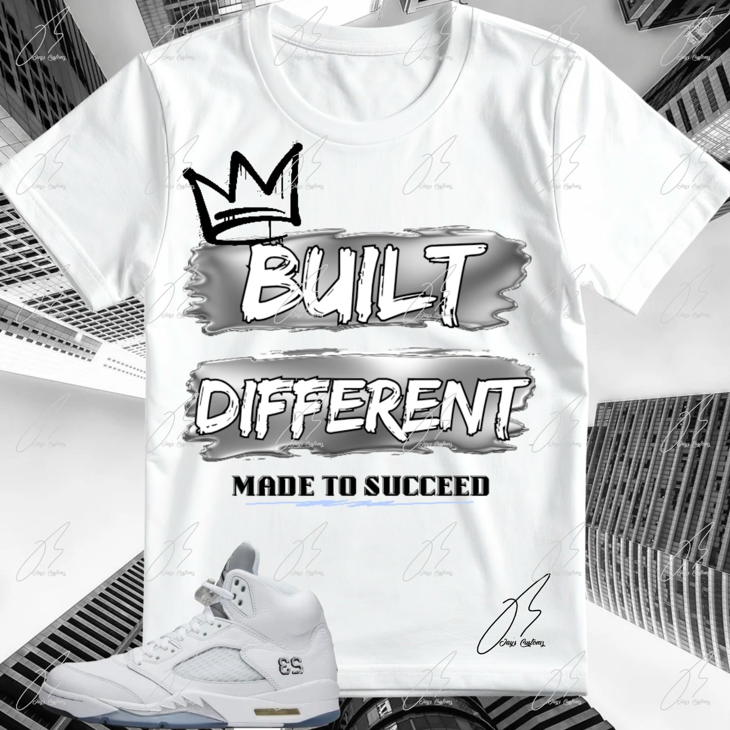 Jordan 5 White Metallic Matching T-Shirt, Built Different Sneaker Graphic Tee