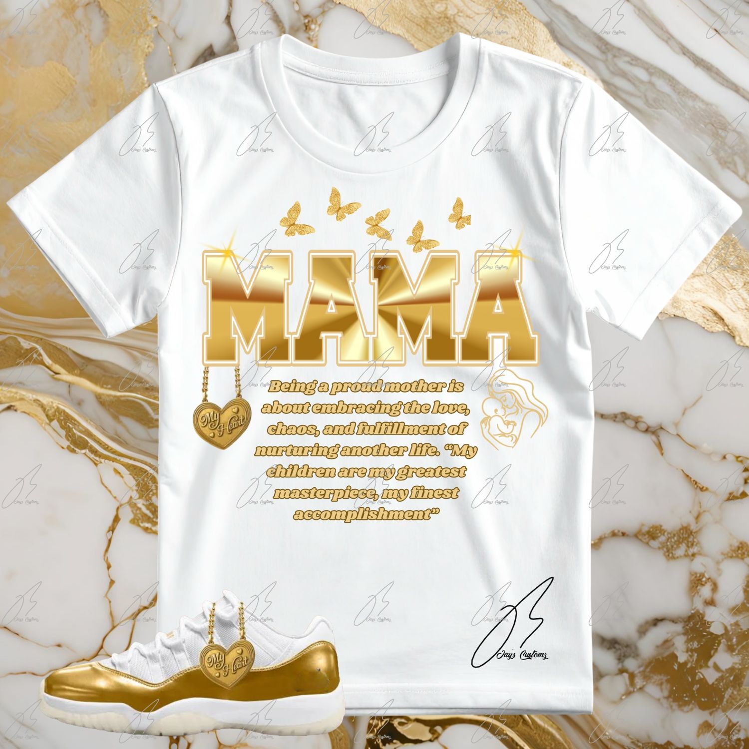 Jordan 11 Gold/Mother's Day Matching T-Shirt, MAMA Sneaker Graphic Tee