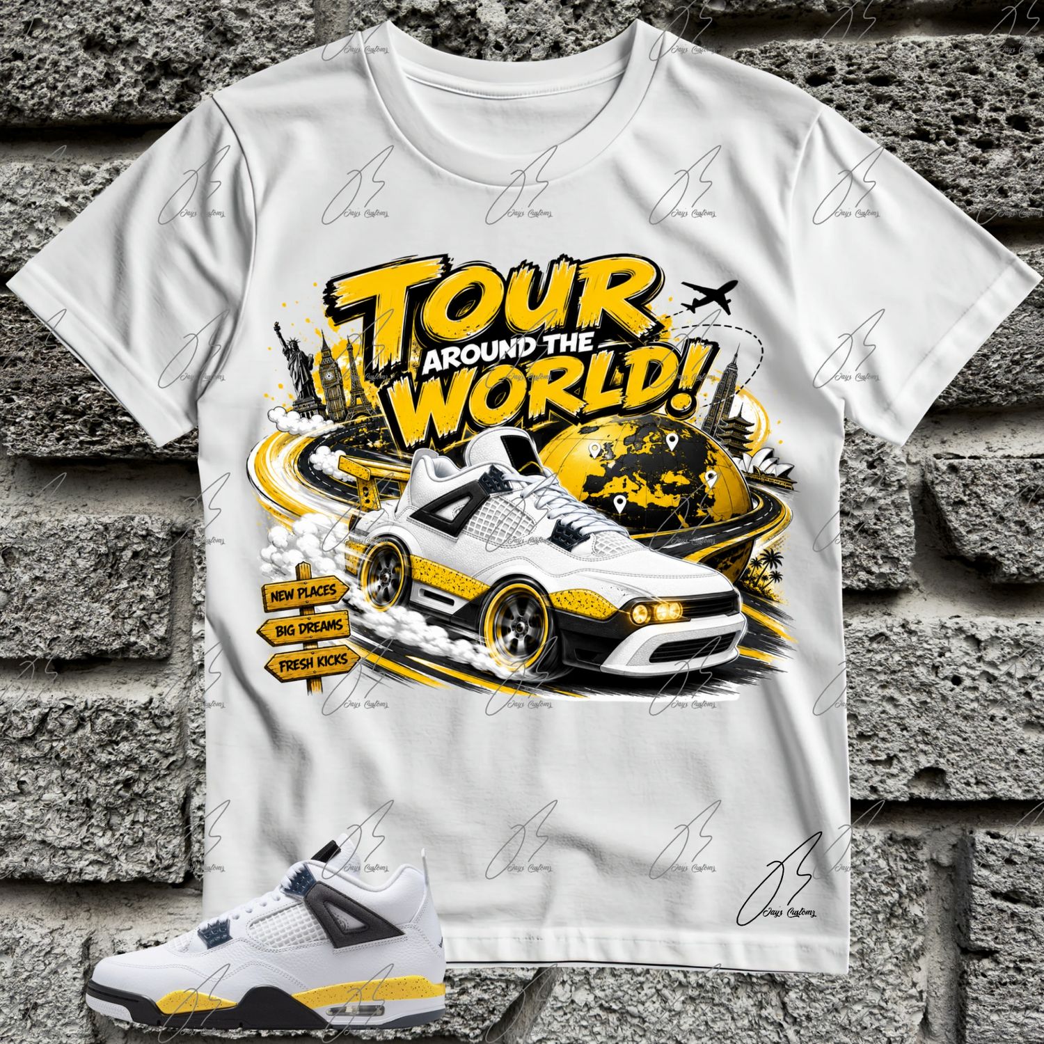 Jordan 4 Tour Yellow Matching T-Shirt, Tour Sneaker Graphic Tee