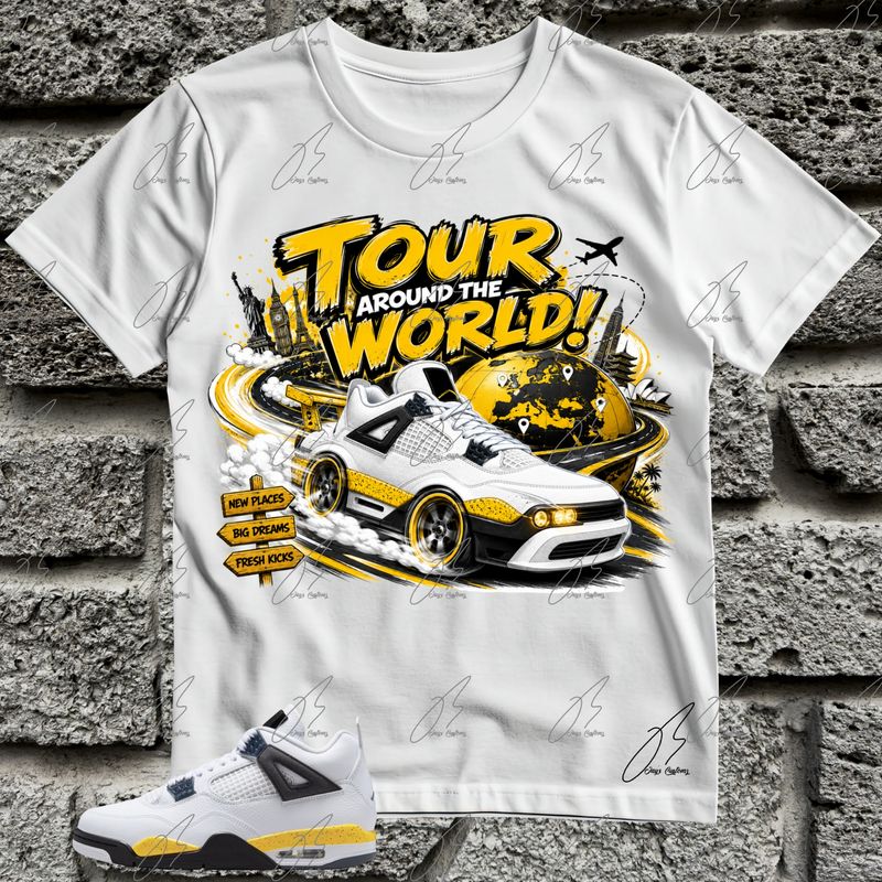 Jordan 4 Tour Yellow Matching T-Shirt, Tour Sneaker Graphic Tee