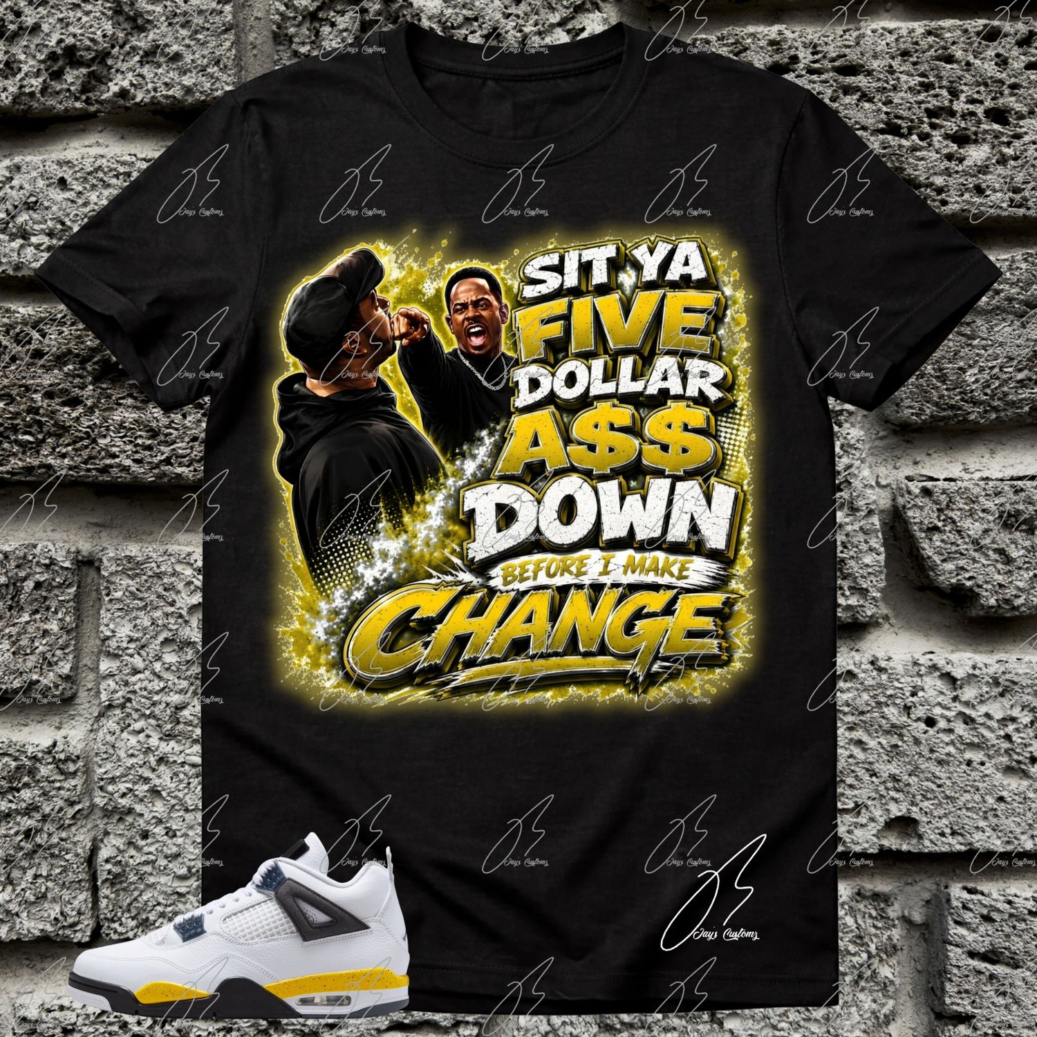 Jordan 4 Tour Yellow Matching T-Shirt, Sit Down Sneaker Graphic Tee