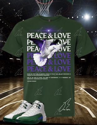 Jordan 12 Bucks Green Matching T-Shirt, Peace Sneaker Graphic Tee