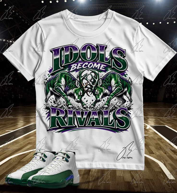 Jordan 12 Bucks Green Matching T-Shirt, Deer Sneaker Graphic Tee