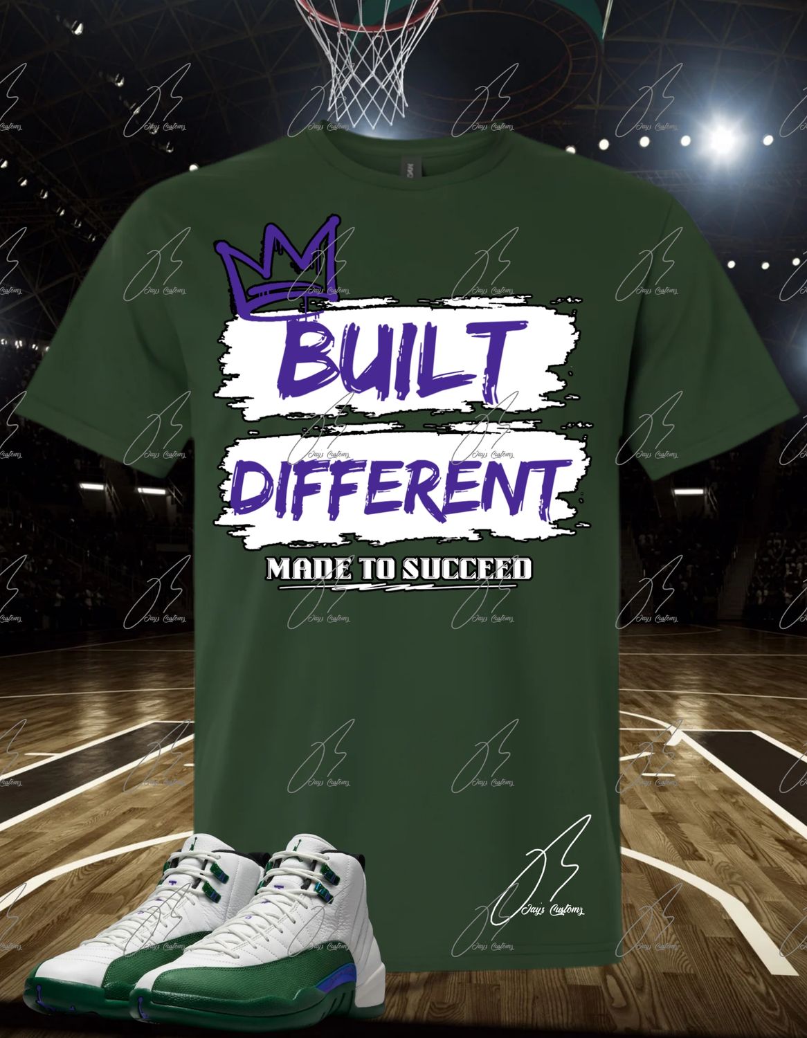 Jordan 12 Bucks Green Matching T-Shirt, Built Different Sneaker Graphic Tee