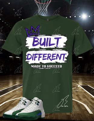 Jordan 12 Bucks Green Matching T-Shirt, Built Different Sneaker Graphic Tee