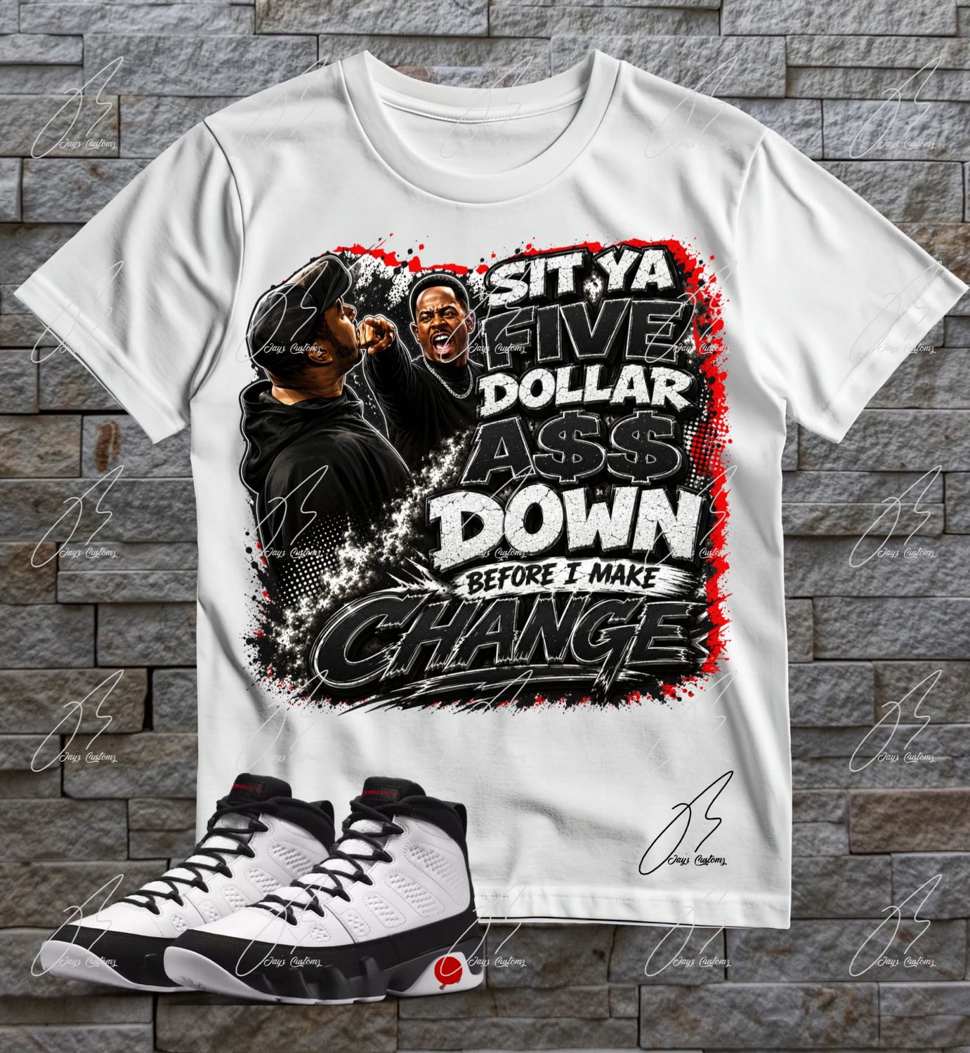 Jordan 9 Space Jam Matching T-Shirt, Sit Down Sneaker Graphic Tee