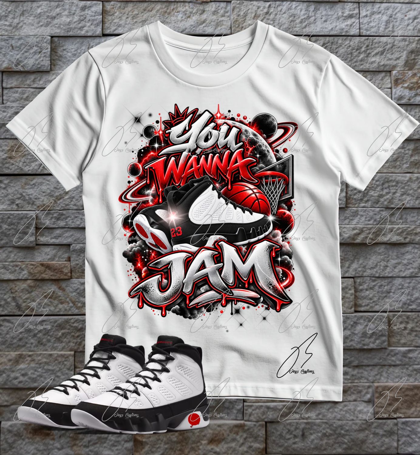 Jordan 9 Space Jam Matching T-Shirt, Jam Sneaker Graphic Tee
