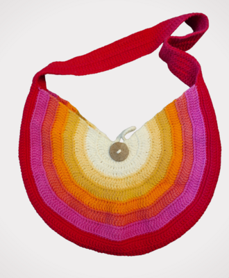 Handmade Crochet Multicolor Cotton Handbag