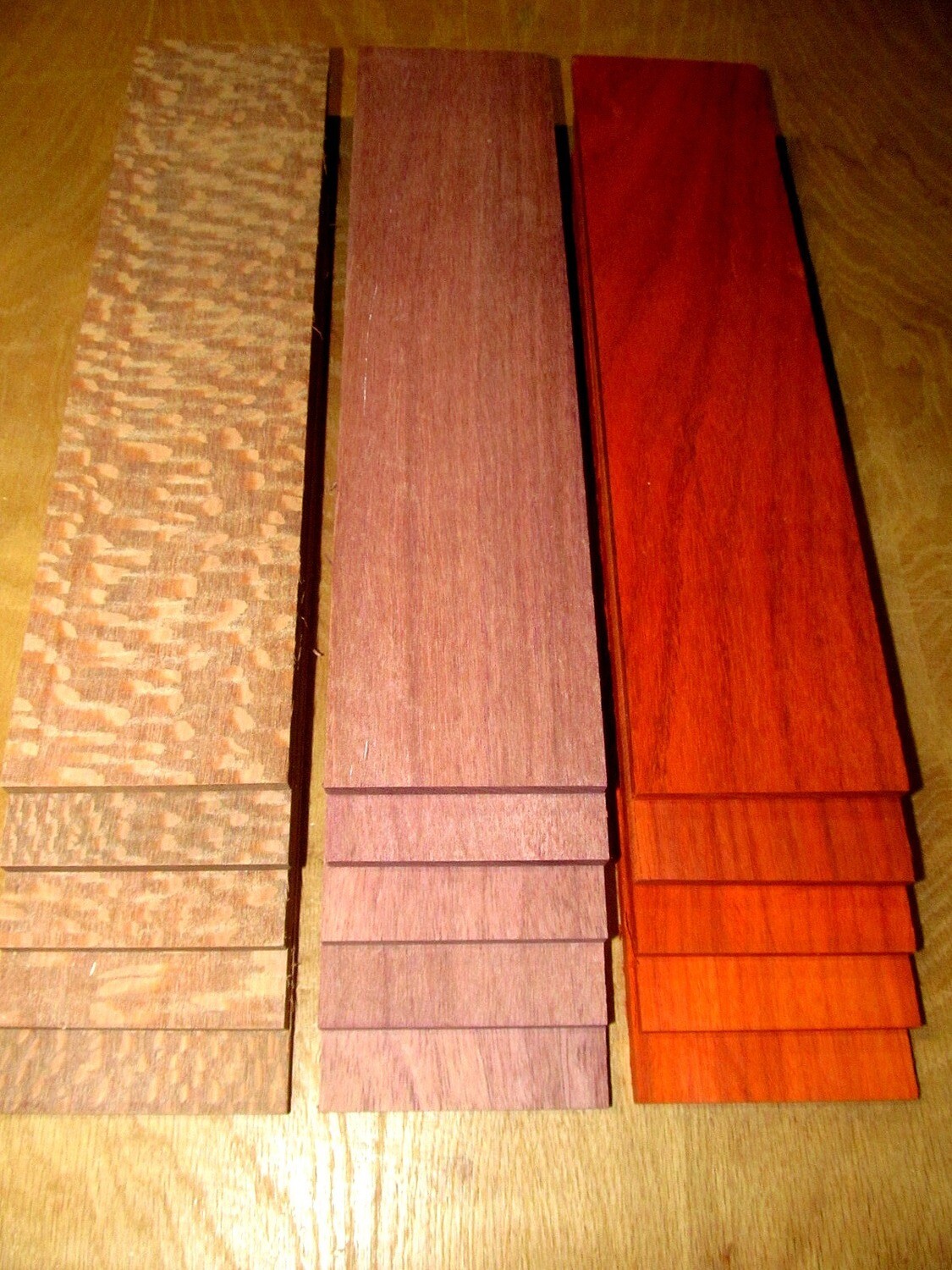 15 Kiln Dried Sanded Leopardwood, Purpleheart, Padauk Thins 12&quot; X 3&quot; X 1/4&quot;