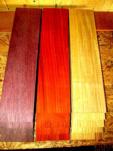 15 PIECES KD SANDED THIN PURPLEHEART, PADAUK, CANARYWOOD 12&quot; X 3&quot; X 1/8&quot;