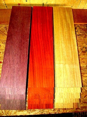 15 PIECES KD SANDED THIN PURPLEHEART, PADAUK, CANARYWOOD 12&quot; X 3&quot; X 1/4&quot;
