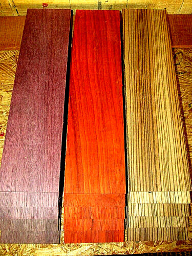 15 PIECES KD SANDED THIN PURPLEHEART, PADAUK, ZEBRAWOOD 12&quot; X 3&quot; X 1/4&quot;