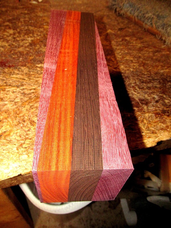 One Padauk, Wenge, Purpleheart Offset Laminated 3&quot; X 3&quot; X 12&quot;