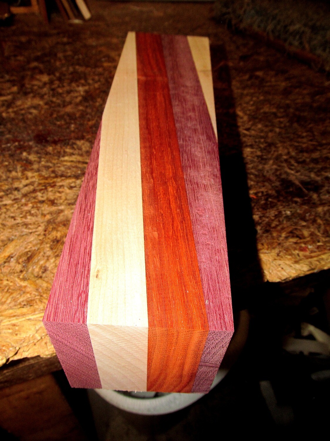 One Padauk, Maple, Purpleheart Offset Laminated 3&quot; X 3&quot; X 12&quot;