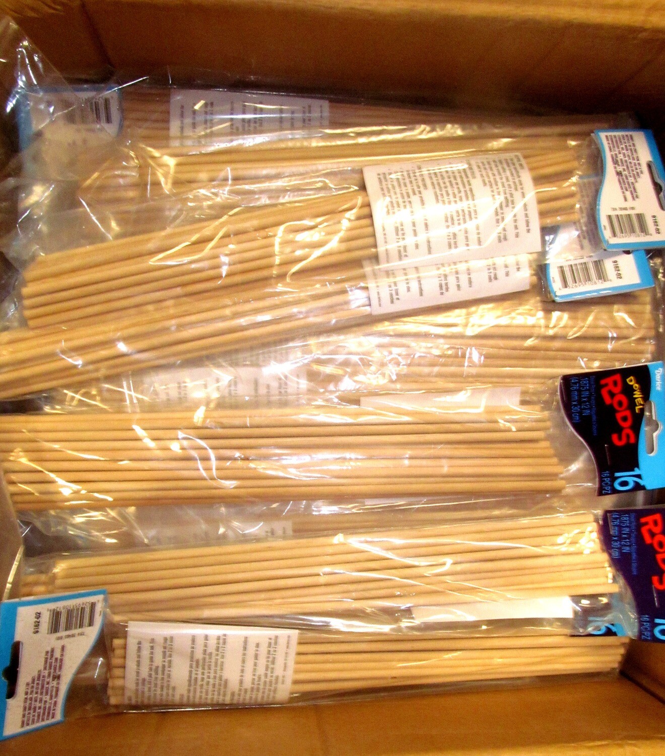 10 Pre-PACKAGED   12&quot; X 3/16&quot; DOWELS 16/BAG