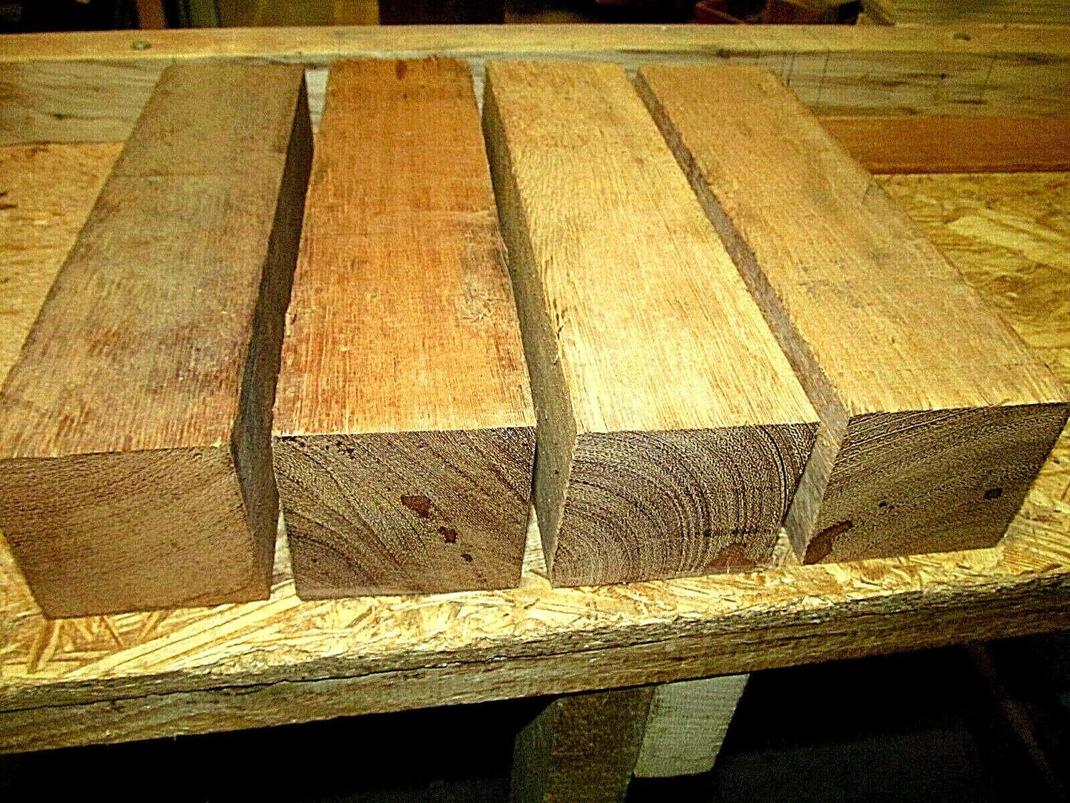 FOUR (4) ANGELIM PEDRA TURNING BLOCKS LUMBER LATHE WOOD BLANKS 3&quot; X 3&quot; X 12&quot;