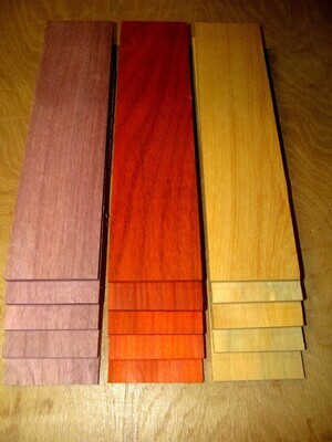 15 Kiln Dried Sanded Purpleheart, Padauk,  Osage Orange Thins 12&quot; X 3&quot; X 1/8&quot;