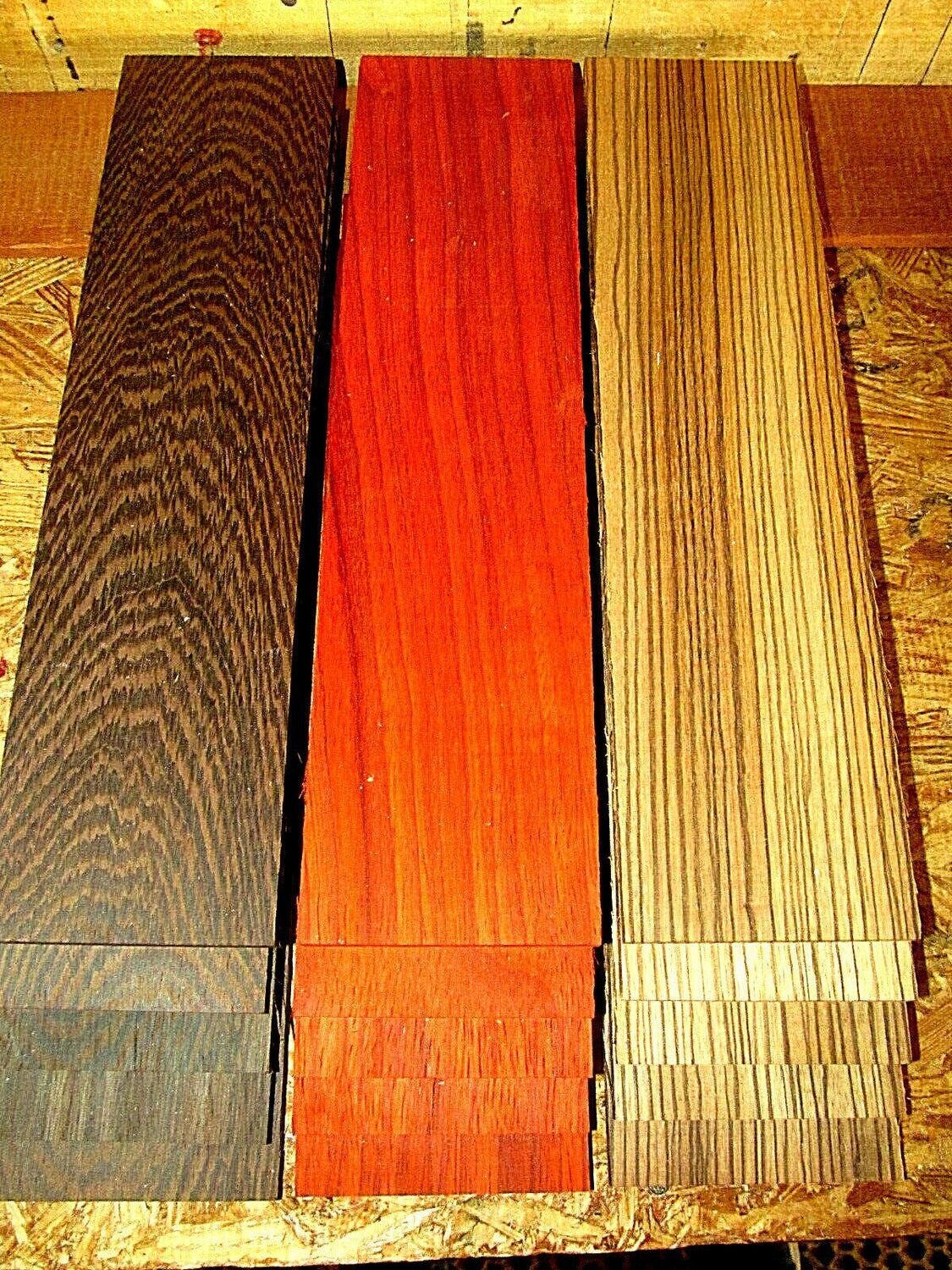 15 PIECES KD SANDED THIN WENGE, PADAUK, ZEBRAWOOD 12&quot; X 3&quot; X 1/8&quot;
