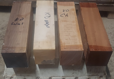 4 PACK VARIETY KILN DRIED TURNING BLANKS MAPLE, CHERRY, WALNUT, AFRICAN MAHOGANY 3&quot; X 3&quot; X 12&quot;