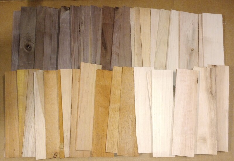BOX OF CHERRY, MAPLE, AND WALNUT SCRAP OF KILN DRIED THIN LUMBER