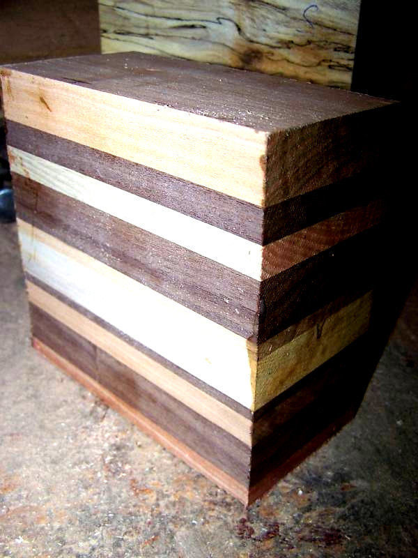 ONE VARIOUS HARDWOODS LAMINATED EXOTIC BOWL BLANKS 6&quot; X 6&quot; X 3&quot;