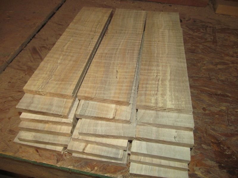 10 PIECES THIN SANDED CURLY MAPLE 12 X 3 X 3/8&quot;