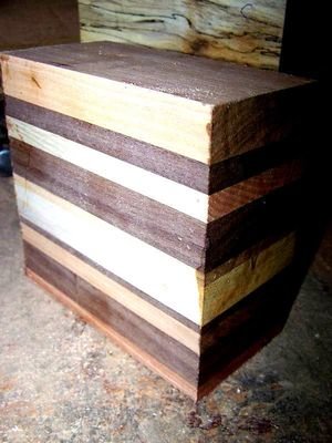 ONE VARIOUS HARDWOODS LAMINATED EXOTIC BOWL BLANKS 6&quot; X 6&quot; X 3&quot;