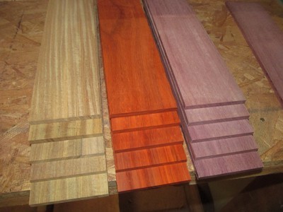 Multipak 15 Kiln Dried Afrormosia, Padauk, Purpleheart Thins 12&quot; X 3&quot; X 1/4&quot;