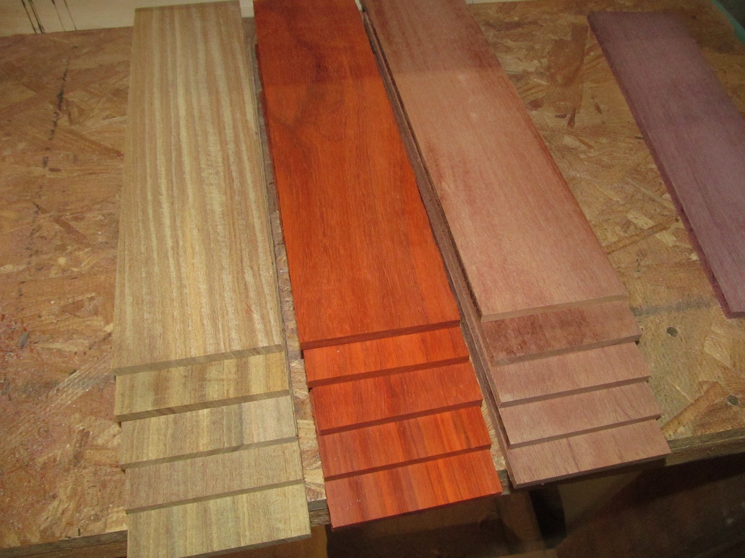 Multipak 15 Kiln Dried Afrormosia, Padauk, Mahogany Thins 12&quot; X 3&quot; X 1/4&quot;