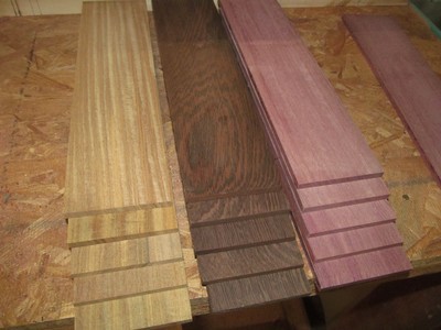 Multipak 15 Kiln Dried Afrormosia, Wenge, Purpleheart Thins 12&quot; X 3&quot; X 1/8&quot;