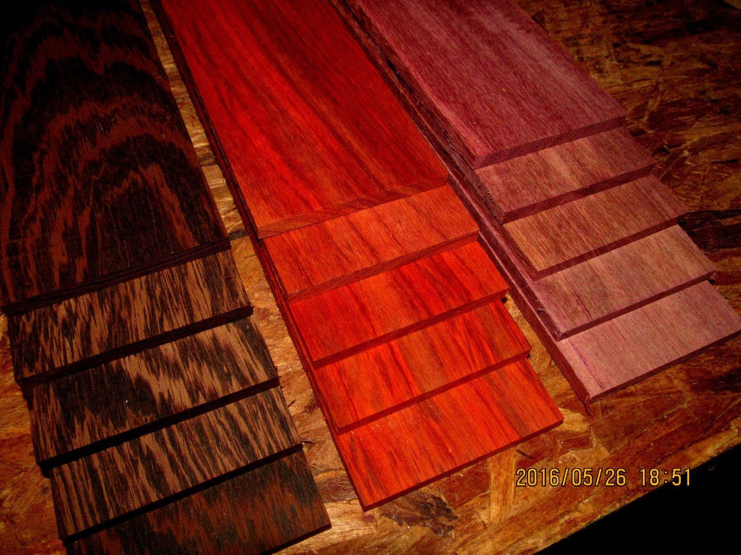 6 piece Kiln Dried Wenge, Purpleheart, Padauk Thins 24&quot; X 3&quot; X 1/4&quot;