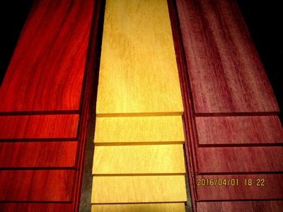 Multipak 15 Kiln Dried Padauk, Yellowheart, Purpleheart Thins 12&quot; X 3&quot; X 1/8&quot;