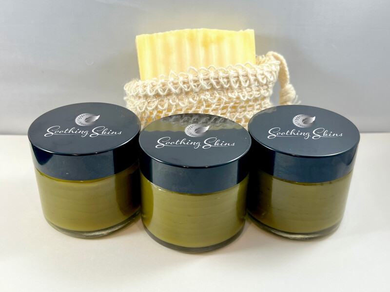 Heal Thyself Body Salve Bundle (3 X 2oz Jars With 1 Soothing Soap Bar and 1 Mesh Soap Pouch)