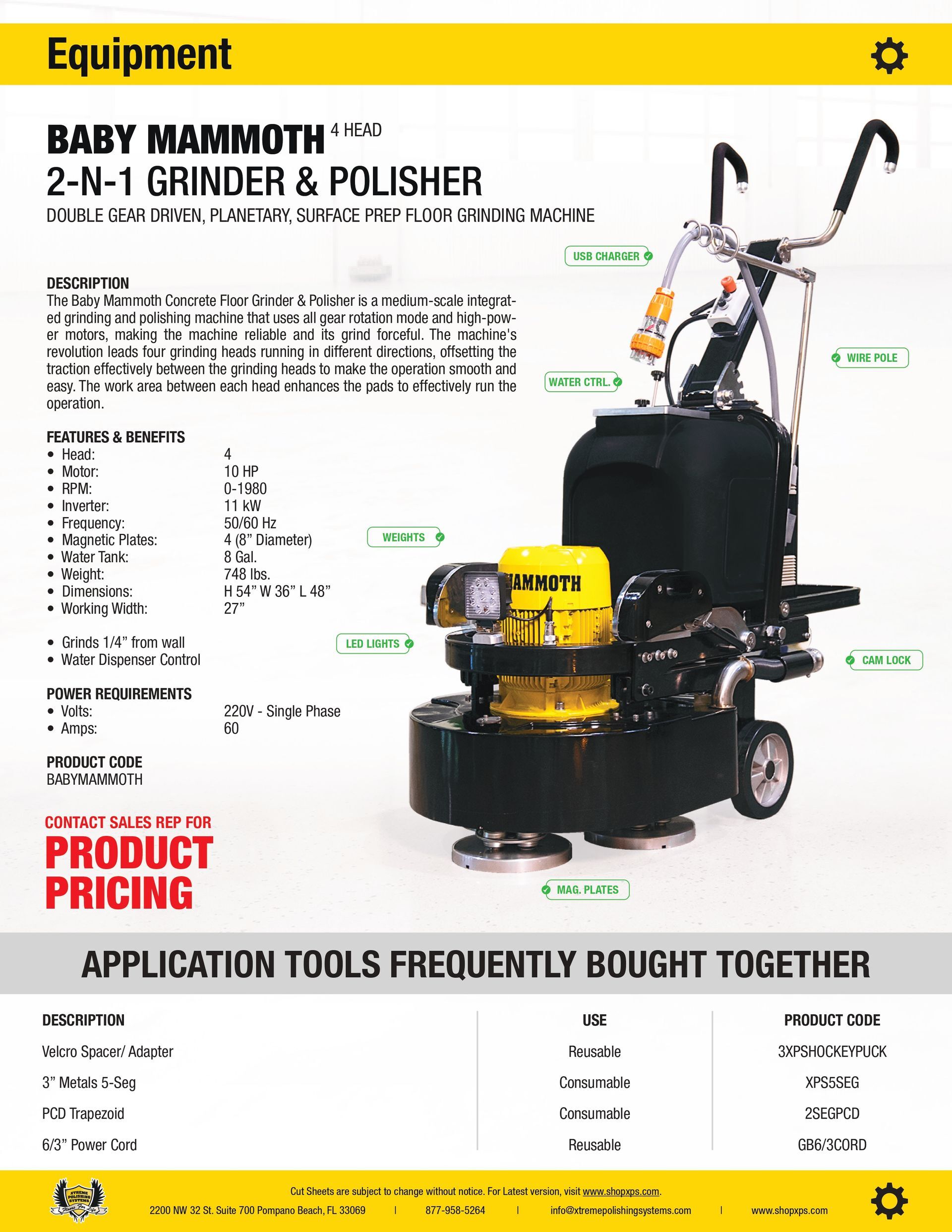 Baby Mammoth Floor Grinder Polisher 4 Head
