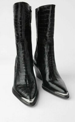 Zara Boots Leather cowboy  metallic detail black