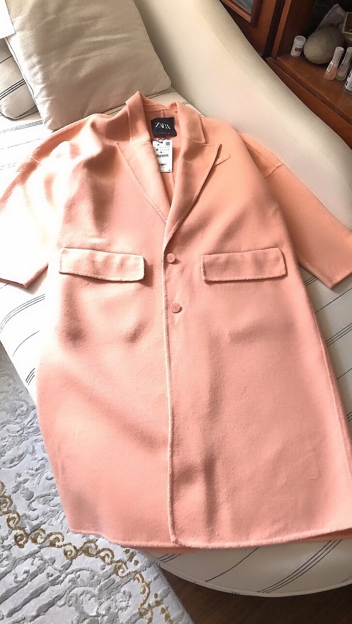 Zara Handmade Coat Rose Pink Light Apricot Wool  Pockets M