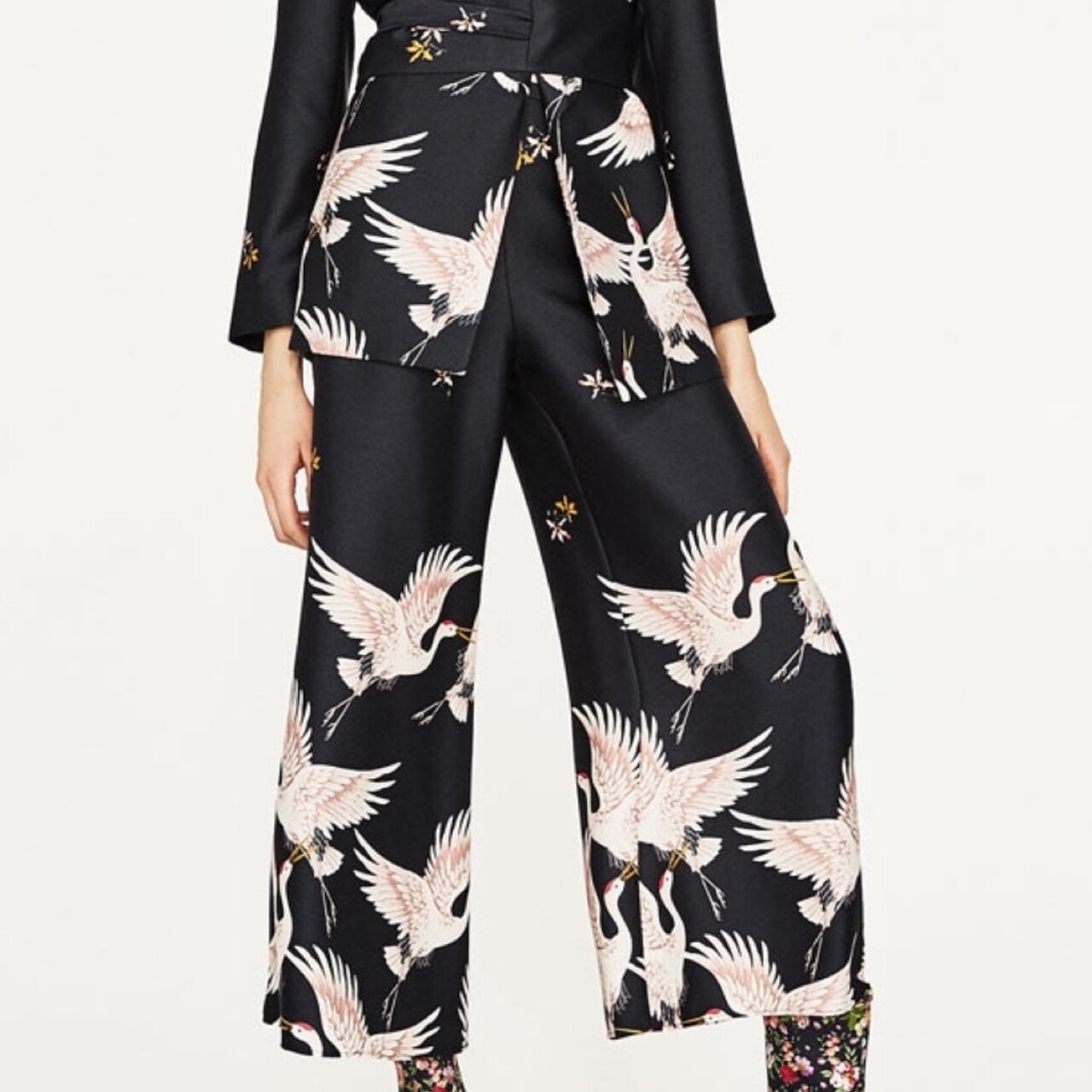 Zara |Birds Cullotes Trousers Cropped Palazzo XS new NEW